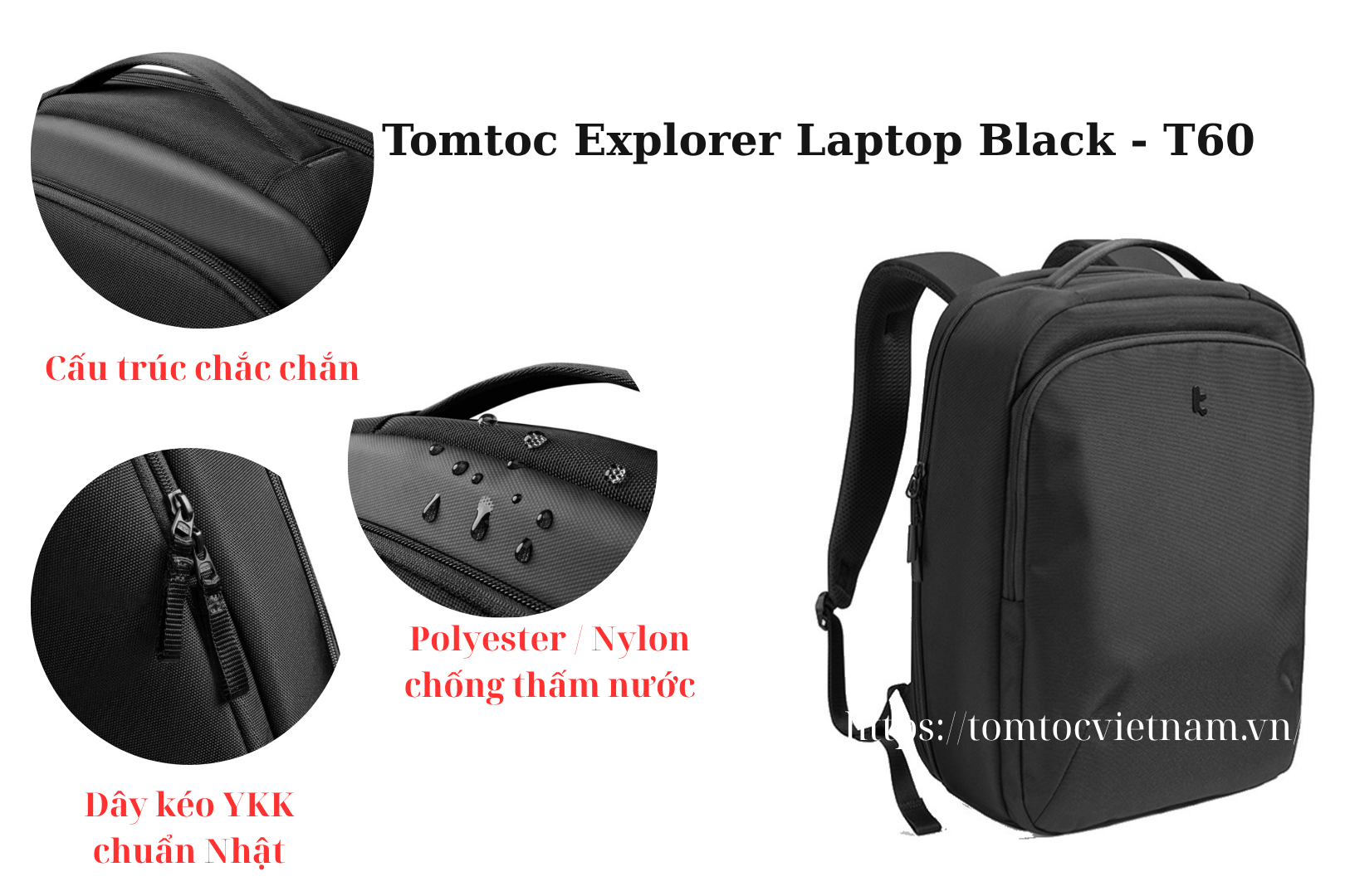 Balo Tomtoc Explorer Laptop 16-ich Black - T60 Balo Tomtoc Explorer Laptop 16-ich Black - T60