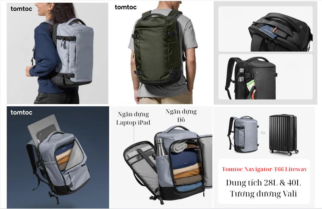 Review Balo Tomtoc Navigator T66 Liteway – Balo Du Lịch 28L & 40L Cao Cấp